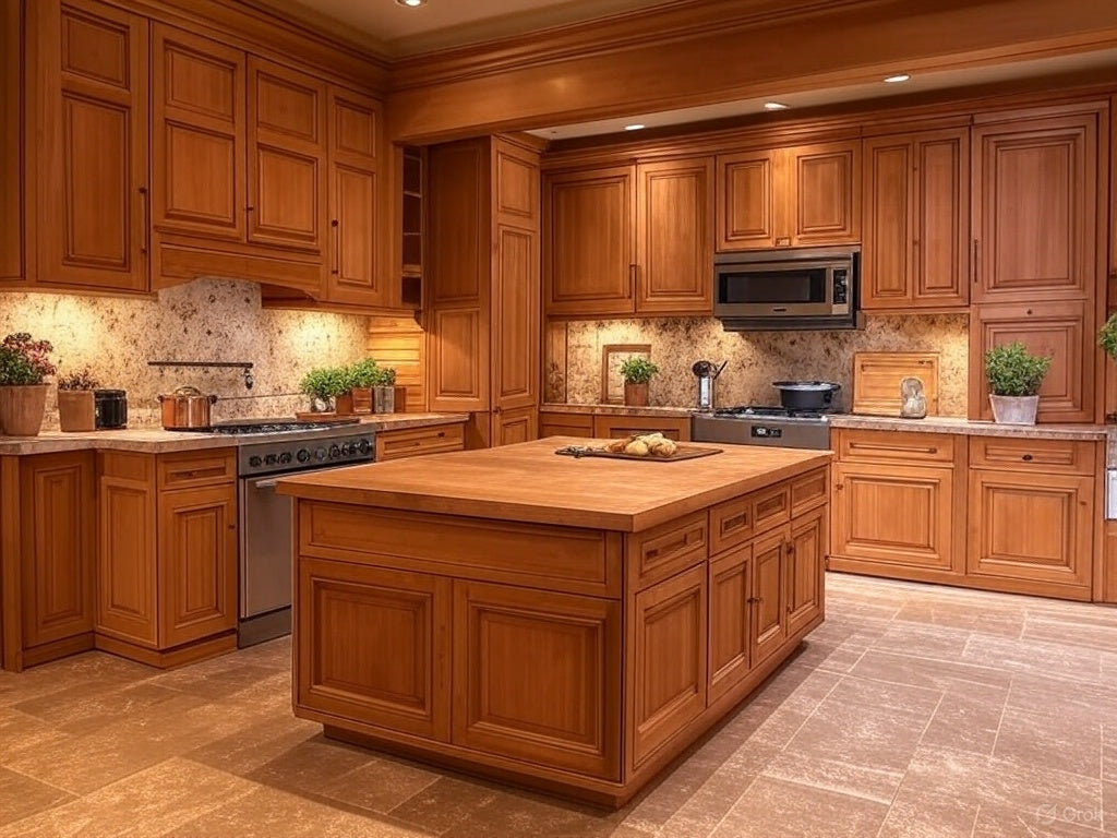 Terra Luxe – Earth-Tone Island Kitchen with Wall Units