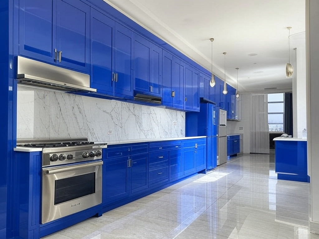 Coastal Blue – Parallel Kitchen with Gloss Finish
