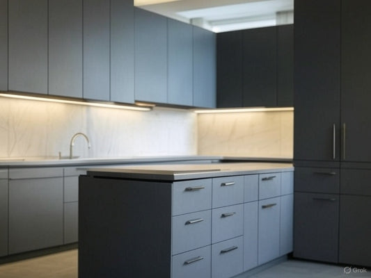 Slate Studio – Dark Grey U-Shape with Vertical Cabinets