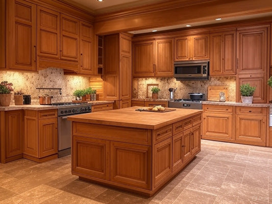 Terra Luxe – Earth-Tone Island Kitchen with Wall Units