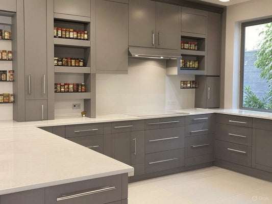 Ash Grey Sleek – Parallel Kitchen with Vertical Storage